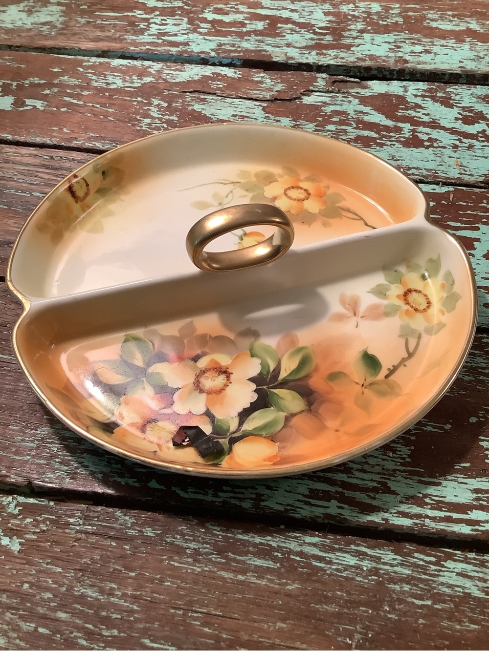 Antique Nippon Floral Ceramic Divided Serving Candy Relish Dish